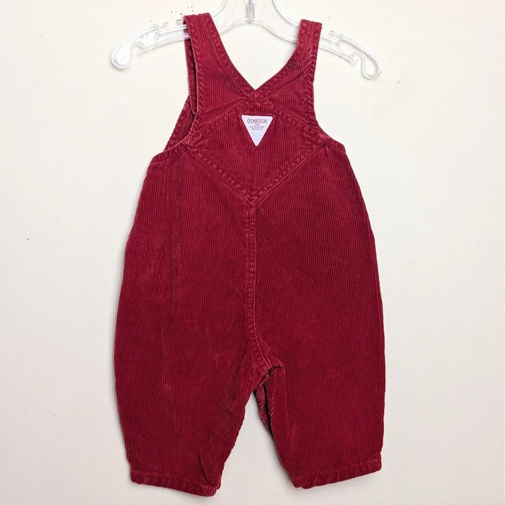 Vintage Osh Kosh Baby Bgosh‎ Corduroy Penguin Overalls Y2K Red Size 3-6 Months